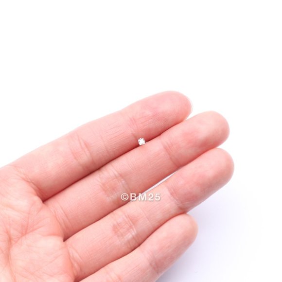 14 Karat Gold Prong Set Princess Cut Gem Top L-Shaped Nose Ring - Picture 2 of 5